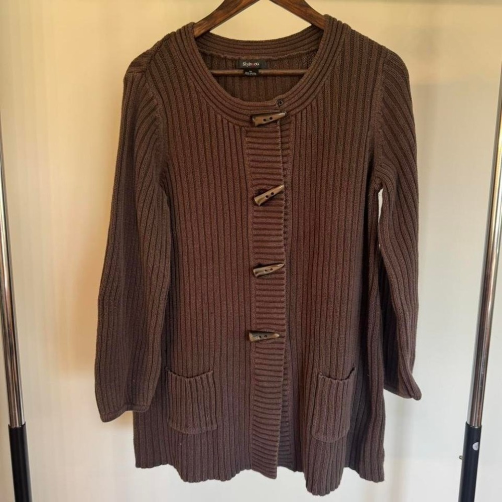 Style & Co Brown Long Sleeve Button Up Cardigan with Pockets Size XL Western